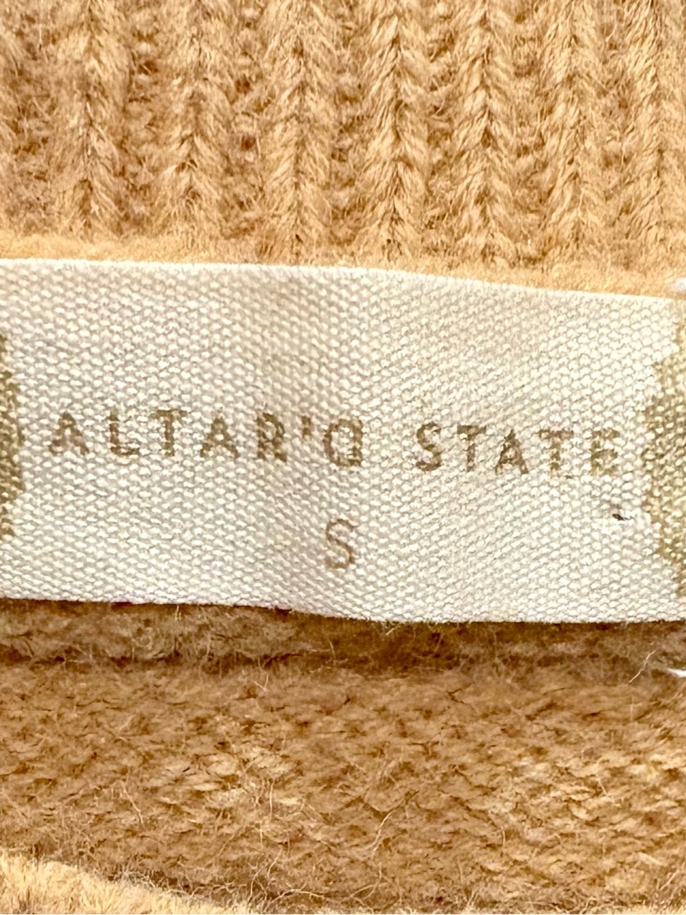 Altar’d State Sweater Womens S Camel Open Knit Cropped Boxy Crewneck - Picture 4 of 7